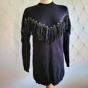 Thick & Warm Akira Chic Black Sweater w/ Fringe & Studs • Size Small-Medium
